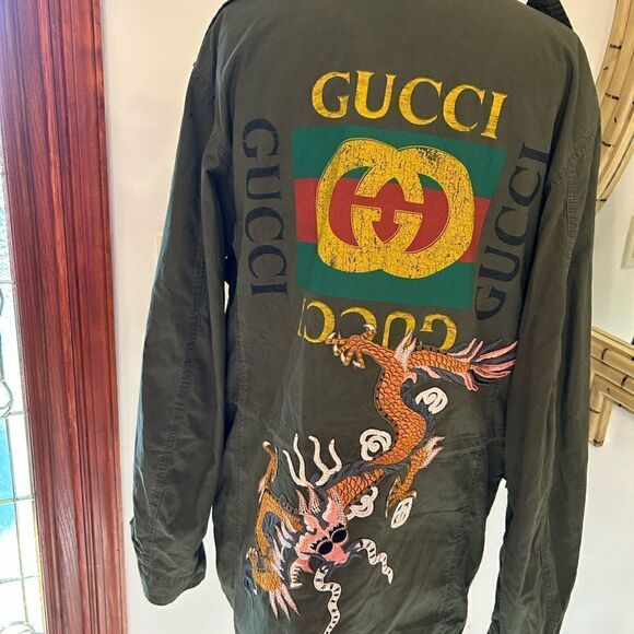 SOLD!!!!!!!!!!!!         Gucci green dragon field jacket, size 50 made in Italy - Picture 1 of 11